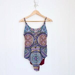 ⭐ 3 for $40 - Tribal One Piece Tank Swimsuit with Laddered Cutout Panels – M/L